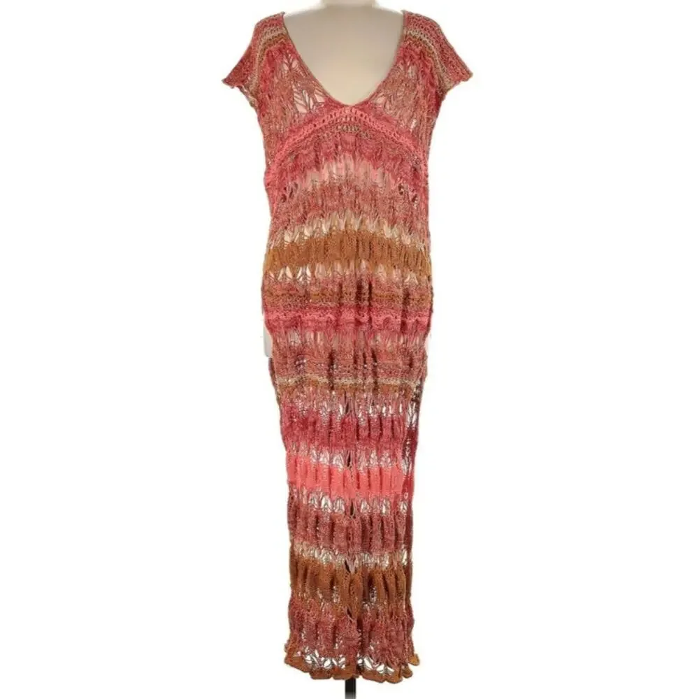 Free People Into The Flames Space Dye Knit Crochet Medium Large Dress - Picture 2 of 6